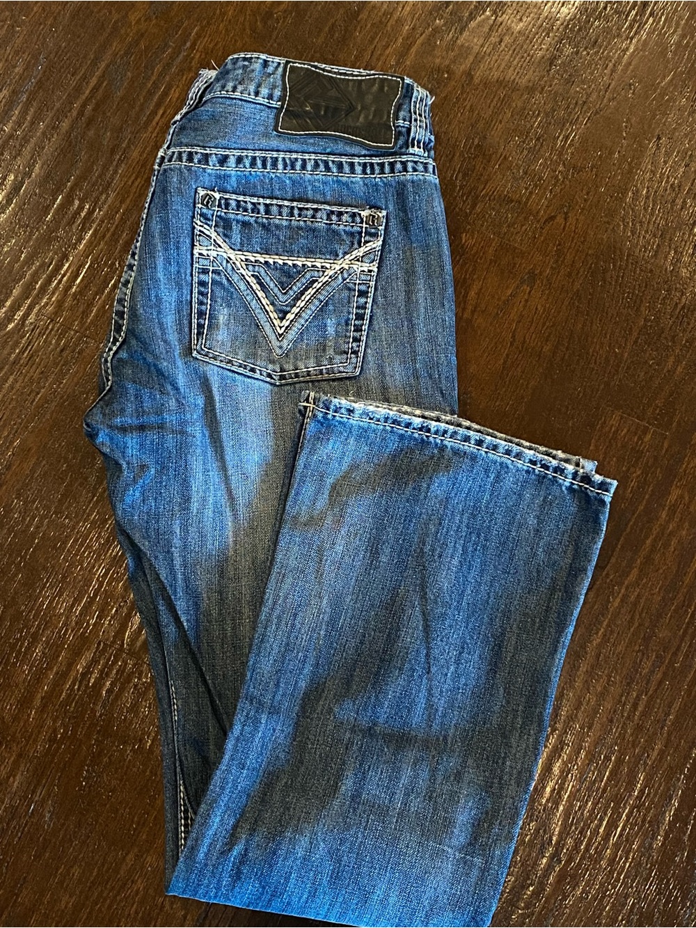 Rock & Roll Denim Pist0l Distressed Bootcut 34x34 Medium Blue Wash